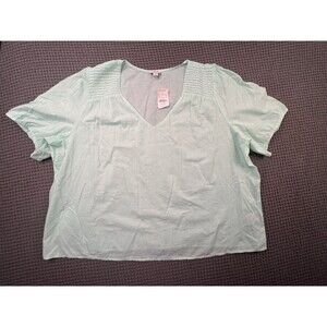 J Crew Shirt Womens 3X Teal Mint White Striped Popover Top Lightweight